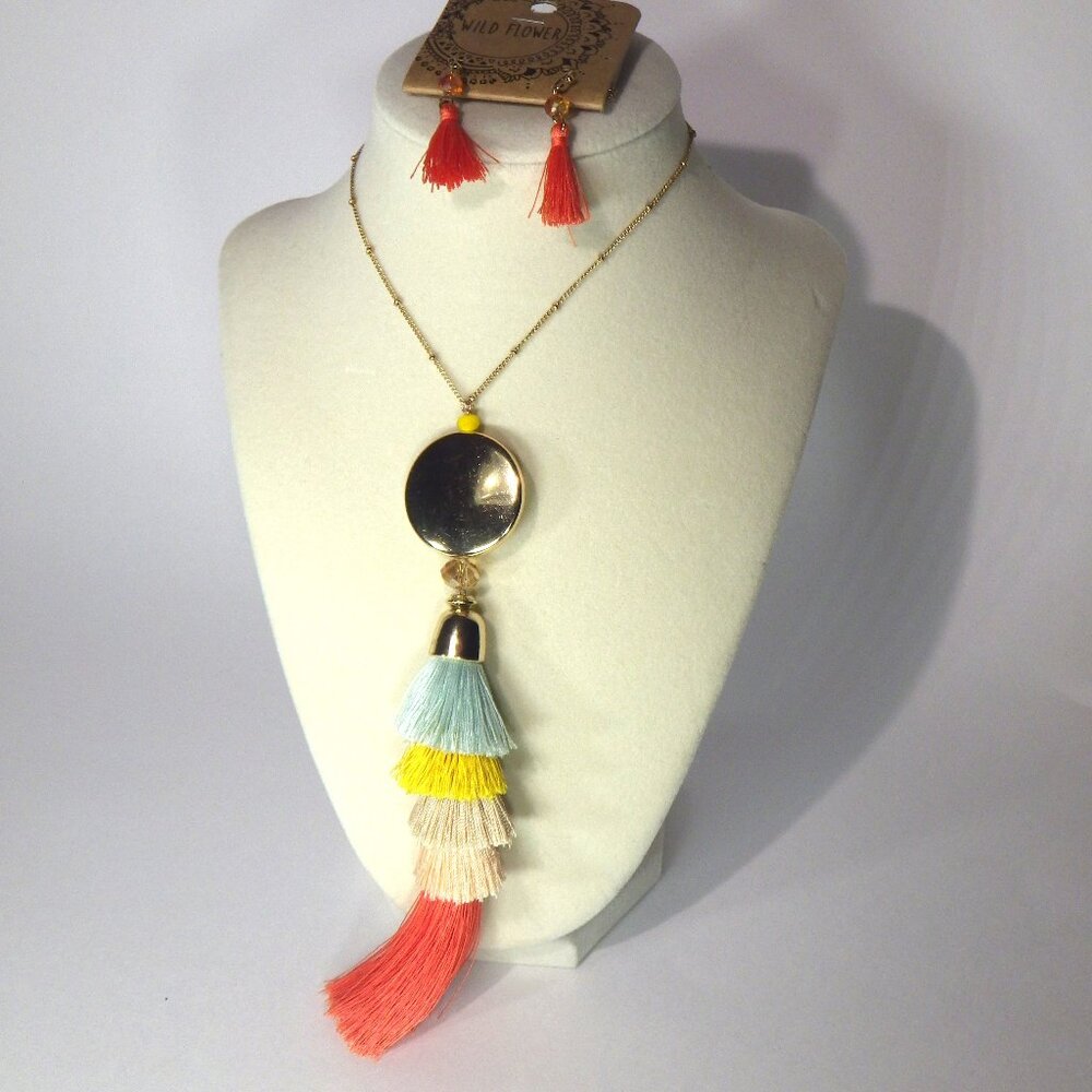 Boho Tassel Necklace and Earring Set NWT New w/Tag Summer Vibes Wild Flower